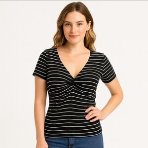 Aeropostale Black Preppy Parisian Twistknot Top Sz Lg